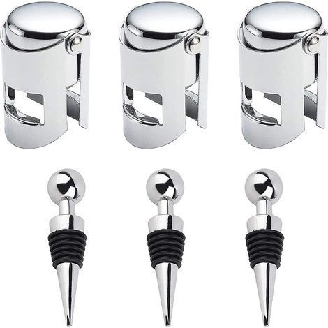 Flaschenverschlüsse, 3 Weinstopper, 3 Edelstahl-Verschlüsse