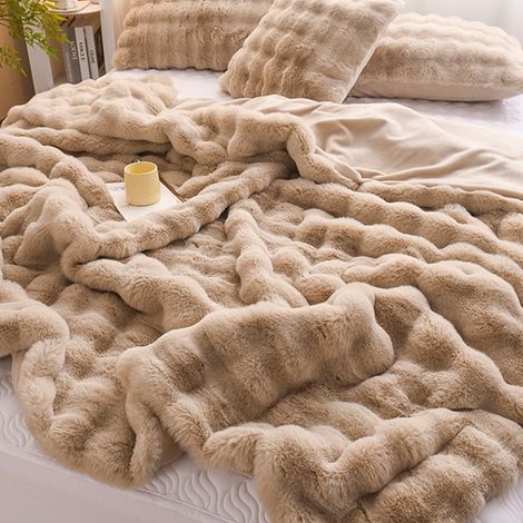 Couverture d'hiver légère et luxueuse en velours de lapin, épaisse et double face, idéale pour la chambre à coucher, avec une literie en peluche de lapin de qualité supérieure et une couverture de sie (1/5)