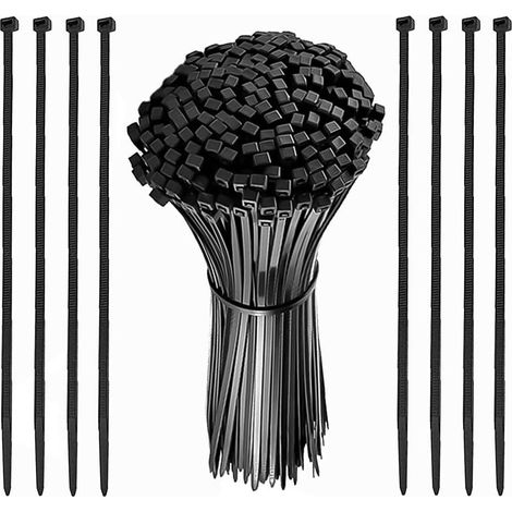 Lot de 200 colliers de serrage noirs 20 cm (2,7 mm x 200 mm) - attaches auto-bloquantes en nylon résistantes aux UV, usage intensif, idéales pour bureau, maison, gestion des câbles, intérieur et extér (1/5)