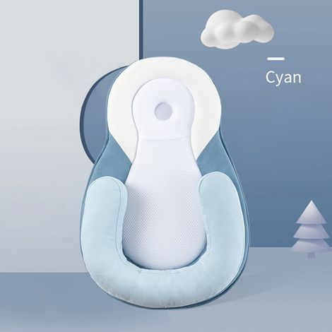 (Bleu) Oreiller de soutien pour la tête du nourrisson, oreiller de modelage pour nouveau-né, oreiller pour dormir sur le côté (1/5)