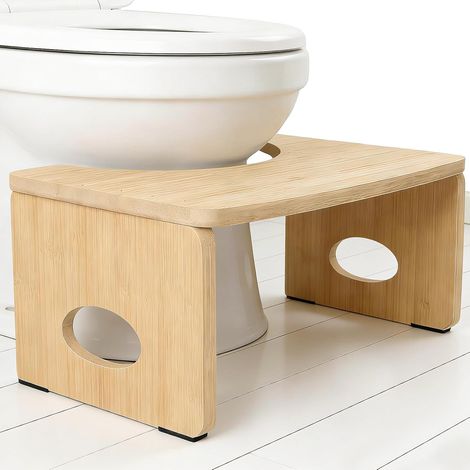 Tabouret de toilette en bambou, tabouret de salle de bain pliant naturel, tabouret de toilette ergonomique pour salle de bain, tabouret de toilette, pliable pour hémorroïdes, constipation, ballonnemen (1/5)