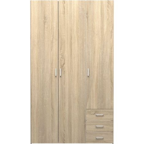 Spell Kleiderschrank 3 Türen und 3 Schubladen. Eiche Dekor.