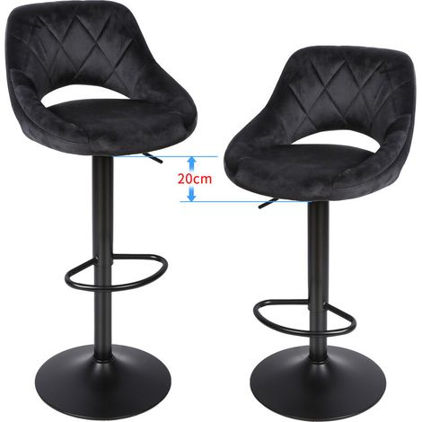2chaise de bar, tabouret de bar, hauteur réglable : 87-107cm,dos fiable,avec pédales, Rotation à 360°,capacité portante : 120kg, flanelle, acier inoxydable, 3337107 cm, noir (1/5)