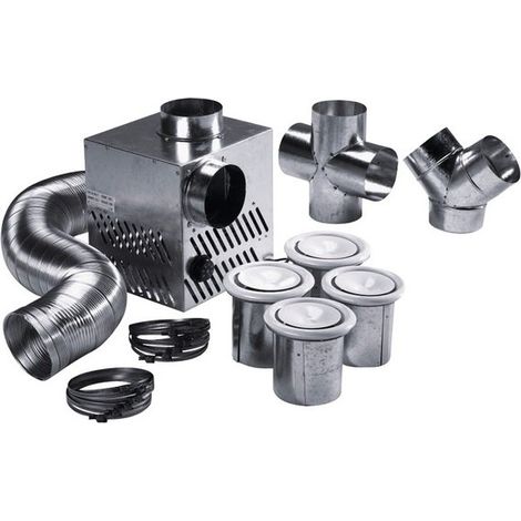 Recupair – Caisson de distribution d'air chaud 4 bouches Ø 125 mm – 500 m3/h – Thermostat réglable pour cheminée – Récupération chaleur insert