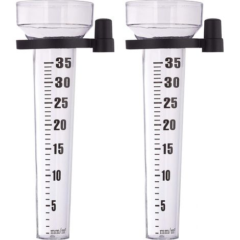 Lot de 2 pluviomètres en plastique transparent avec pince de fixation pour jardin et grand écran, 35 mm/m - Couleur aléatoire (1/5)