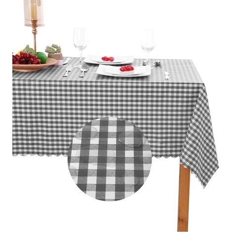 Nappe de pique-nique élégante, motif à carreaux résistant, imperméable et résistante à la chaleur, idéale pour les repas en extérieur, grise et blanche, 137 x 274 cm