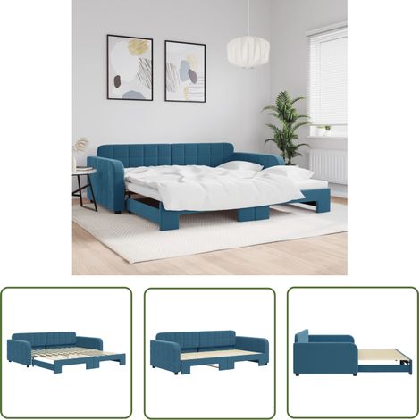 vidaXL Tagesbett Ausziehbar Blau 100x200 cm Samt (1/5)