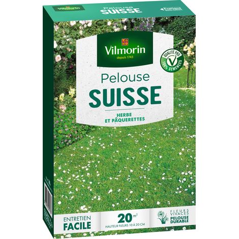 Vilmorin – Pelouse suisse avec pâquerettes – Gazon pour exposition ensoleillée – Poids 1kg – Tapis original pour jardins