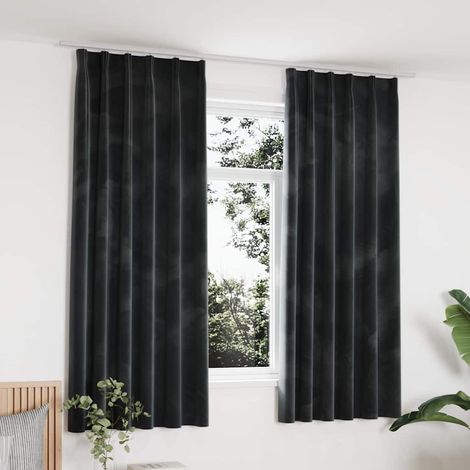 vidaXL Cortinas opacas y ganchos 2 pzas terciopelo antracita 140x175cm (1/4)