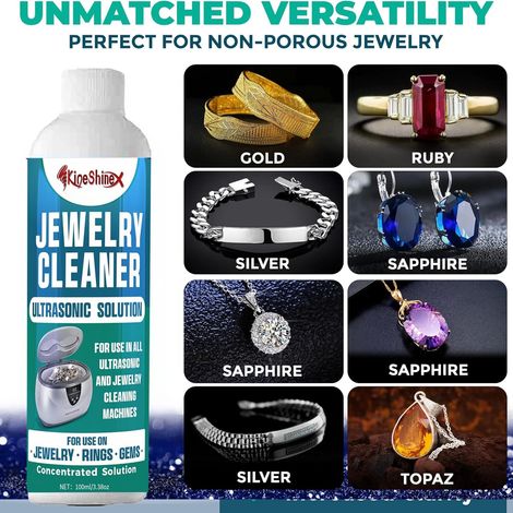 Ultraschallreinigungslösungen für Schmuck, einschließlich konzentrierter Ultraschallreinigungslösungen für Gold, Platin und Diamanten. (1/5)