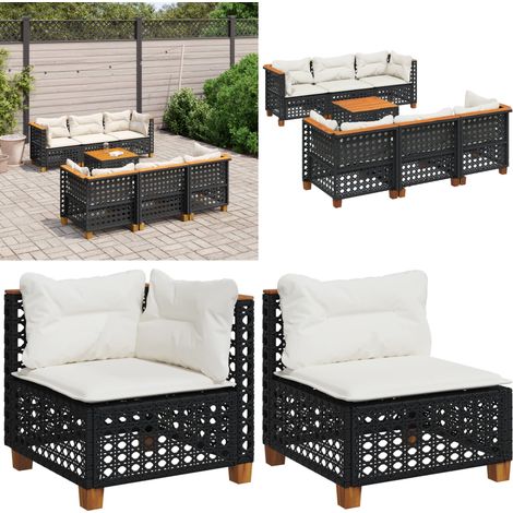 7-tlg. Garten-Sofagarnitur mit Kissen Schwarz Poly Rattan - Gartenmöbel Set - Esstisch - Lounge Möbel - Outdoor Sofa - Rattan Gartenmöbel - Home & Living (1/5)