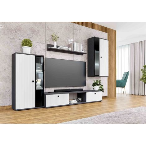 FURNIX Ensemble de Meubles de Salon/Ensemble de Meubles SARAI unité murale 4 parties sans LED 240 x 180 x 40,2 cm Matera blanc
