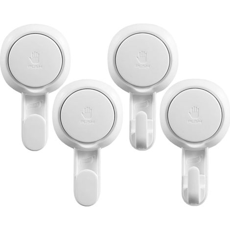 Crochets à Ventouse Forte Adsorption Lavables et Réutilisables Lot de 4 en ABS Blanc sans Perçage pour Salle de Bain et Porte-serviettes (1/5)