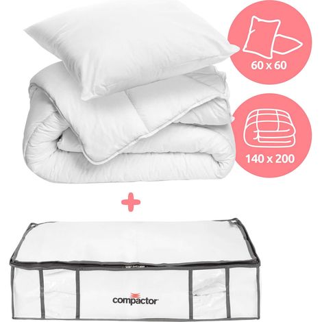 Pack Couette 140x200 + oreiller + Housse sous vide L - COMPACTOR - 140 x  x H.200 CM - Blanc