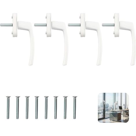 Set of 4 White Aluminium Window Handles without Keys, Easy Switch Security, 35 mm Rod Length, Ideal for Windows, Balcony and Home Doors (1/5)