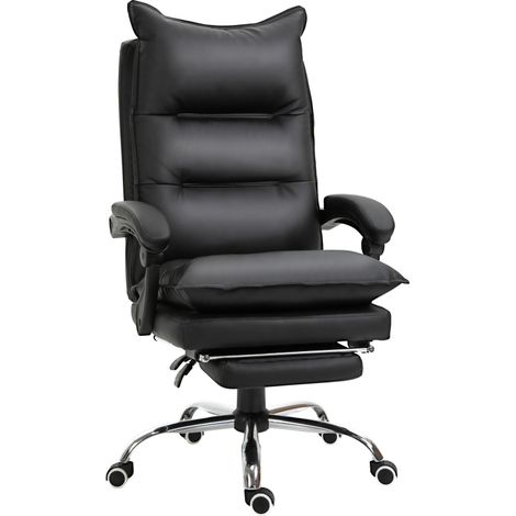 Chaise de bureau noire réglable avec repose-pieds 66x72x122-130 cm en similicuir, siège ergonomique confortable pour travail prolongé (1/5)