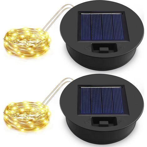 Lampe Solaire de Rechange 8.44cm avec Guirlande LED, Blanc Chaud, IP44 Étanche LED Guirlande Lumineuse Solaire pour Arrosoir, Accessoire de Jardin Extérieur, Décoration Arrosoir, lot de 2 (1/5)