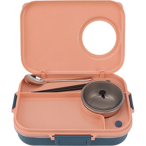 Boîte Bento 4 Compartiments 1200ml Acier Inoxydable 304 Isotherme avec Bol à Soupe Couvert Cuillère Baguettes Contenant Repas Étudiants Bureau Rose (1/5)