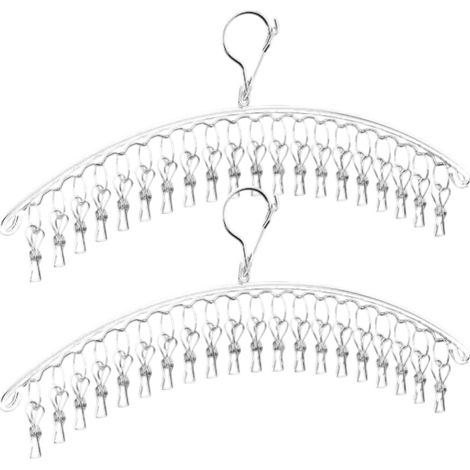 Lot de 2 séchoirs à chaussettes en acier inoxydable avec 40 clips - Petit séchoir à linge - Coupe-vent - Pour chaussettes, sous-vêtements, serviettes et chaussures
