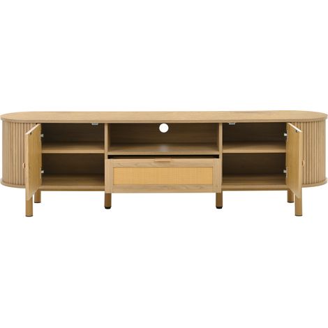 ELVMI Set di Mobili da Soggiorno con 1 Tavolino Regolabile in Altezza e 1 Mobile TV, MDF e Metallo, Naturale (1/5)