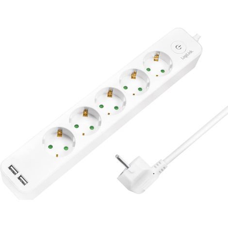 Bloc multiprise 5 Prises (5 Prises CEE 7/3) + 2 Ports USB A avec Interrupteur Marche/arrêt et Protection IP20, Longueur du câble = 1,5 m, Blanc 5 + 2 Prises. (1/5)