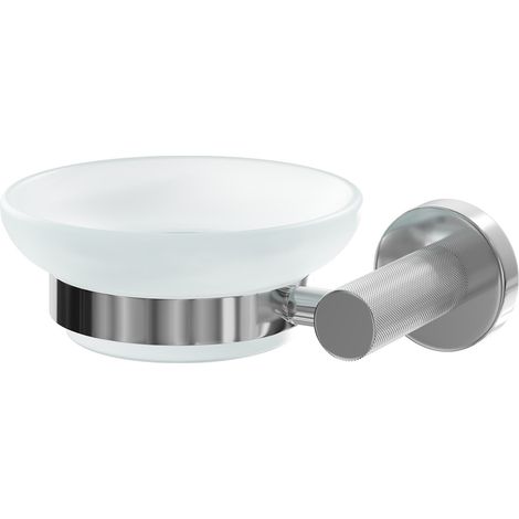 Colore Polished Chrome and Frosted Glass Industrial Style Wall Mounted Soap Dish (1/5)