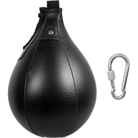 Sac De Frappe Suspendu - 10 Pouces - Forme Poire - Cuir Pu Noir - Pour Entraînement Boxe Mma Kickboxing (1/5)