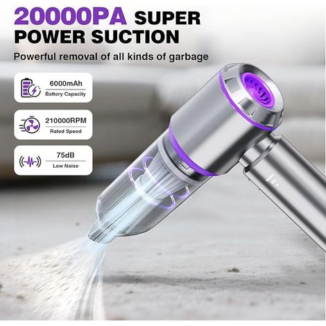 Aspirateur à Main Mini Aspirateur sans Fil avec Moteur sans balais Batterie 6000mAh Type C Dépoussiéreur d'air Souffleur d'air Pompe pour la Voiture, Le Bureau et la Maison (1/4)