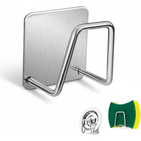 1 Support Éponge - Acier Inoxydable - Crochet Adhésif - Rangement Évier Cuisine Sans Perforation Pour Boule Métal - Argent - 8x5cm (1/5)