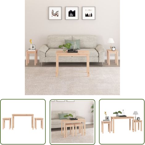 The Living Store Tables gigognes 3 pcs Bois de pin massif - Table Basse - Table D'appoint - Meuble En Bois - Mobilier Moderne - Set De Tables (1/5)