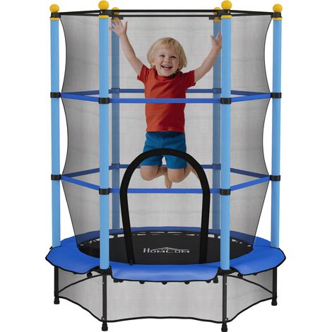 4.6FT/55" Kids Trampoline with Enclosure Net, Outdoor Indoor Use, for Ages 3-10 Years, Blue