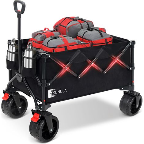 SUNULA 200KG Bollerwagen Faltbar Breite Reifen Transportwagen mit Getränkehalter, Schwarz (1/5)