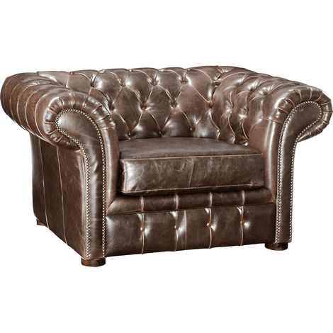 Poltrona Chesterfield in pelle invecchiato - Marrone - CLOTAIRE (1/5)