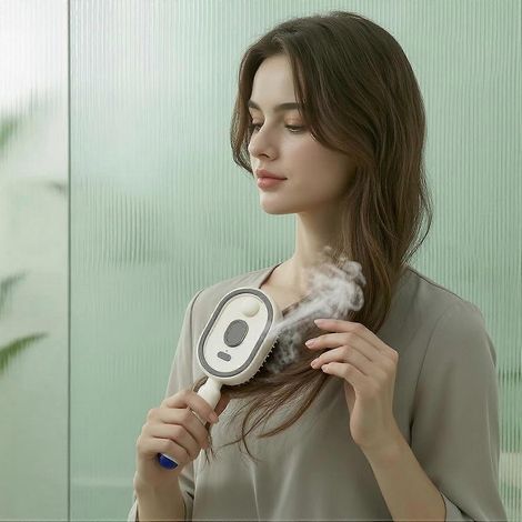 Brosse à cheveux électrique rechargeable vapeur brumisateur autonettoyante anti-nœuds anti-frisottis hommes femmes rose violet (1/3)