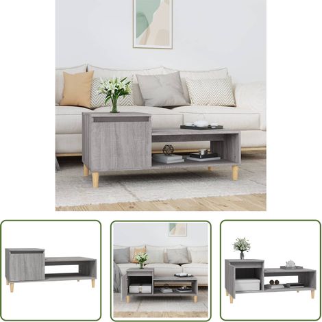 The Living Store Table basse Sonoma gris 100x50x45 cm Bois d'ingénierie - Table Basse - Meuble TV - Table D'appoint - Rangement Intérieur - Design Moderne (1/5)