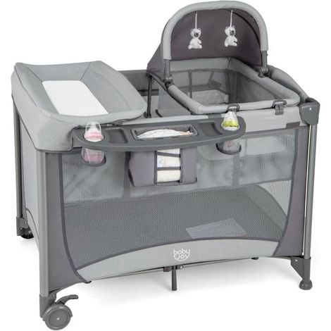 5-in-1 Baby Travel Cot Playpen with Changing Table, Grey (1/5)