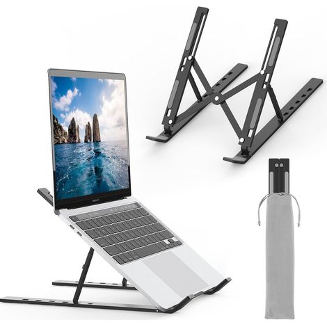 Verstellbarer Laptopständer, faltbarer Aluminium-PC-Ständer mit 6 einstellbaren Höhen, kompatibel mit MacBook Air/Pro und Dell Laptops von 10 bis 17,3 Zoll, leicht und stabil – Schwarz