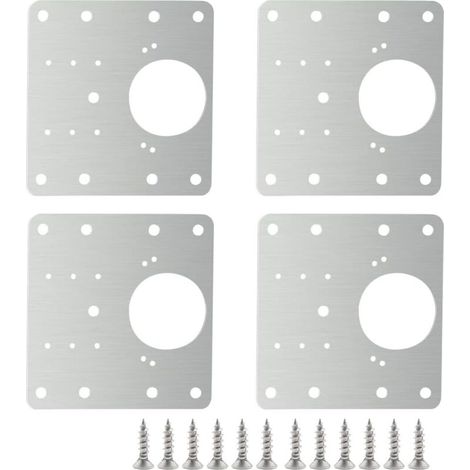 Lot de 4 plaques de réparation de charnière en acier inoxydable pour fixer la pièce de réparation de la plaque latérale de la charnière avec vis de montage pour bois, meubles, étagères, armoire. (1/5)