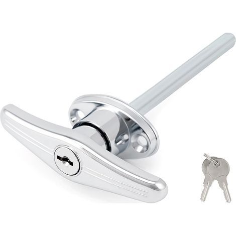 Universal garage door lock with 2 keys, T-handle with silver powder coating (1/5)