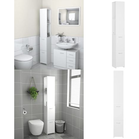 Badschrank Weiß 25x26,5x170 cm Holzwerkstoff - Badeschrank - Holzschrank - Aufbewahrungsschrank - Badezimmermöbel - Weißer Schrank - Home & Living