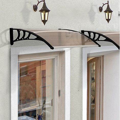 Auvent de porte 120x75x23 cm en polycarbonate et aluminium brun, pour entrée – MEUBLIV (1/5)