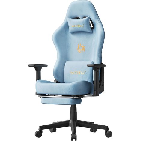 WOLTU Sedia Gaming - Poltrona Ufficio Rotazione a 360°  Con Bracciolo 3D, Supporto Lombare e Poggiatesta - Altezza Regolabile - Blu