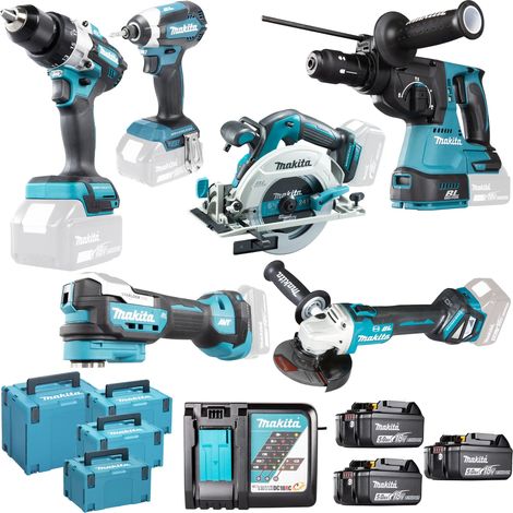Makita – Pack de 6 outils électroportatifs 18V – Moteur Brushless – 3 batteries 5.0Ah – Coffret de transport inclus – Pour professionnels