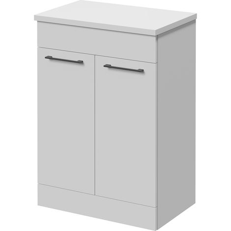 Napoli 390 Gloss White 600mm 2 Door Vanity Unit for Countertop Basins - 600mm - Gunmetal Grey 160mm Handle