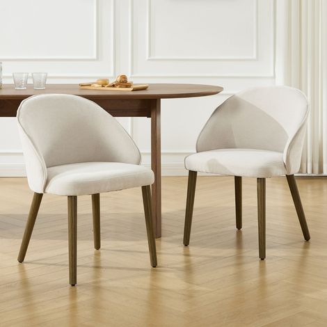 Wahson Chaise de Salle à Manger en Chenille, Lot de 2 Chaise Salle à Manger avec Pieds en Bois, Chaises Moderne pour Cuisine/Salon, Beige (1/5)