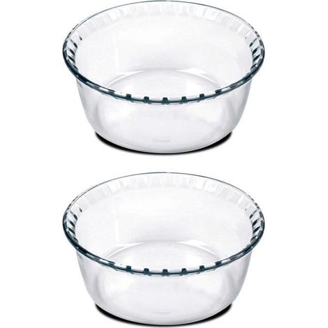 Lot 2 moule soufflé de cuisson,plateau réfractaire en verre fileté,capacité 700ml-Diamètre 15.1 x Hauteur 5.9 cm-JUANIO