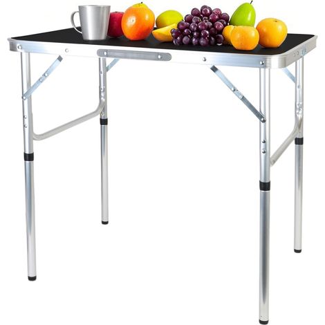 Relaxdays Mesa de Camping, Plegable, Altura Regulable, 70x75x55 cm, Aluminio, MDF, Resistente Intemperie, Jardín, Negro