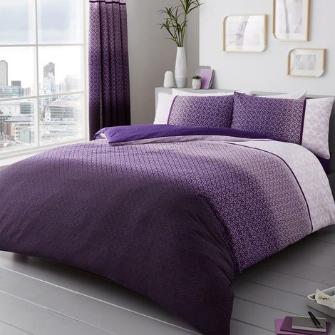 Parure de lit avec Housse de Couette et taie d'oreiller Motifs rectangulaires Violet Double (1/5)