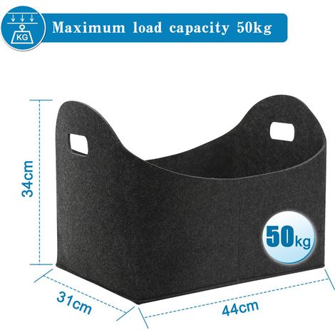 Randaco 4x Sac à bois de cheminée Sacs en feutre Capacité de charge jusqu'à 50kg Panier à bois non tissé Sac à jouets pliable Sac de cheminée Résistant Paniers à bois Gris foncé (1/5)