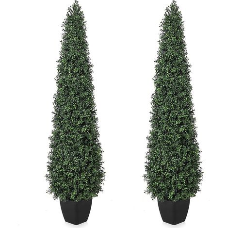 Lot de 2 120cm Grande Buis Artificielle Réalistes,Buis artificiel en pot avec Branche & Feuillage sans Entretien,Plante Artificielle/Décorations Végétales Artificielles pour Salon,devant porte,Blacon (1/5)